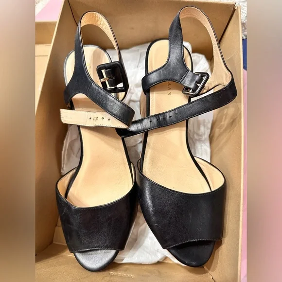 Cole Haan Black Gillian Mid Wedge Sandals with Ankle Buckle - in original box - Picture 3 of 9